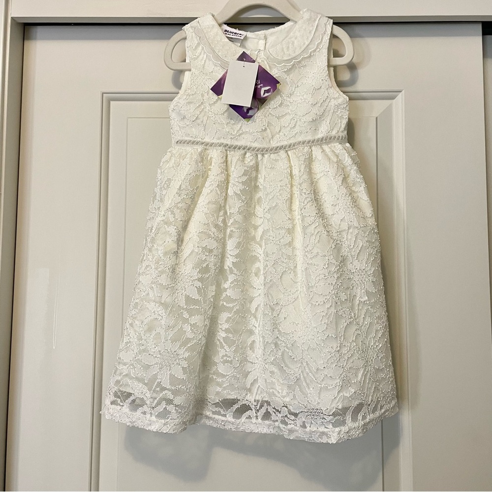 NWT Blueberi Boulevard Girls 4T Formal Dress Lace Beaded Flower Girl Baptism